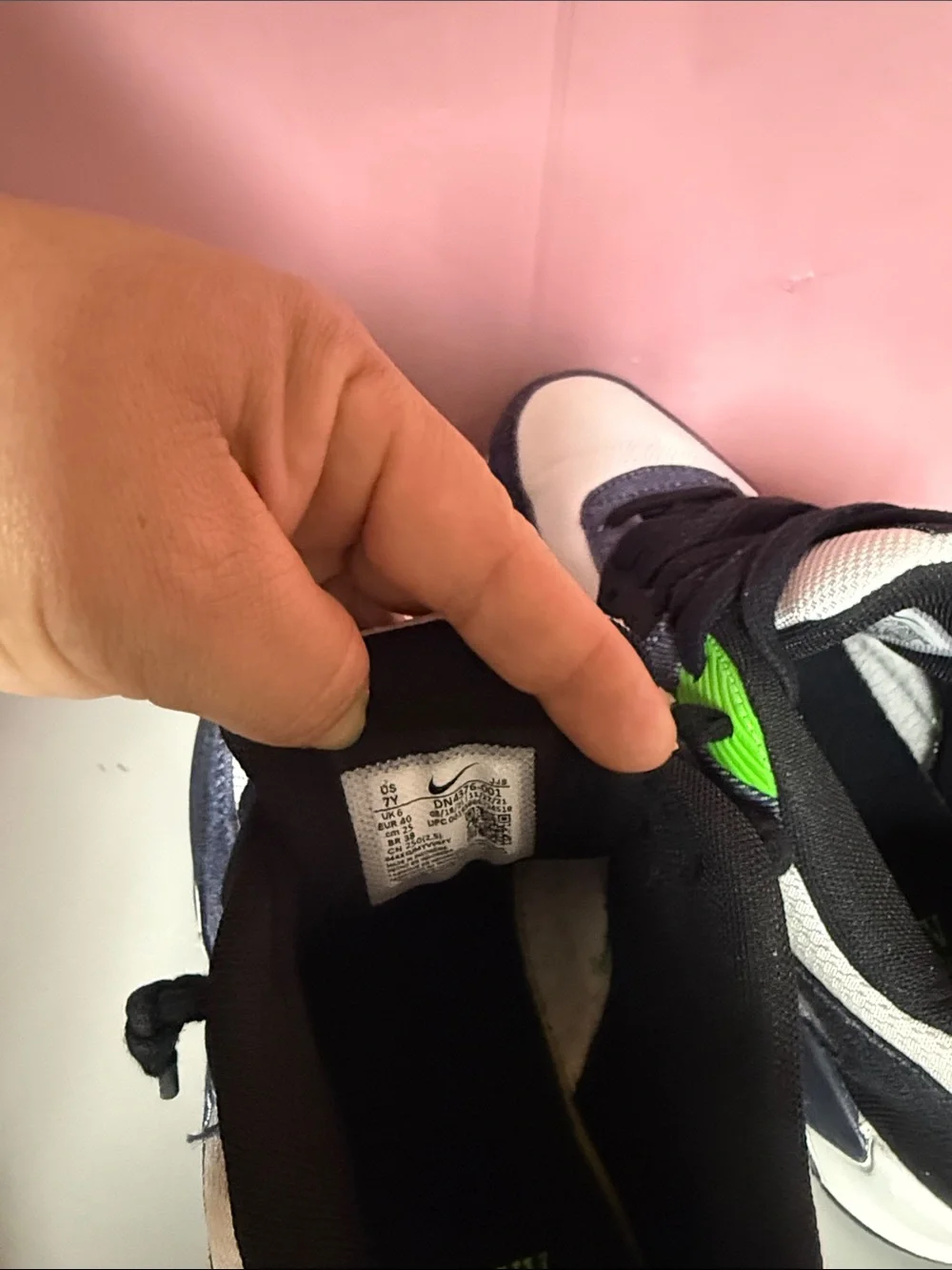 Nike White Navy with Bright Green Accent Sneakers